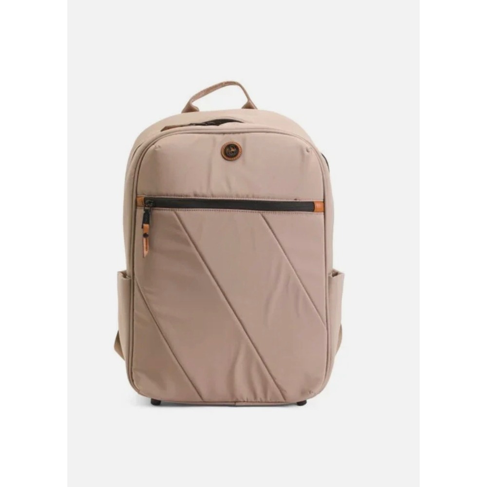 Joan & David 18" Taupe Nylon Travel Backpack Laptop Bag Workbook Sleeve Mesh NWT